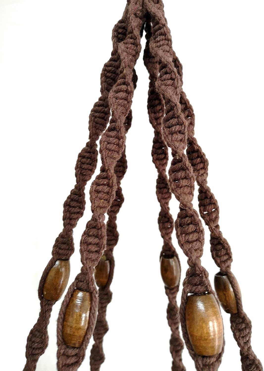 6 Legs Macrame Natural Jute and Cotton Plant Hanger & Holder and Metal Ring, 51-inches Length (Without the White Pot and Plant) (Dark Brown)