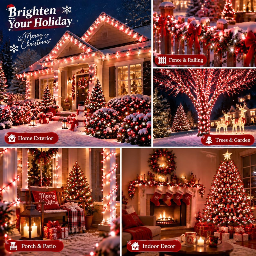 OZS Connectable 2-Pack 164Ft 400LED Christmas String Lights, Red & White