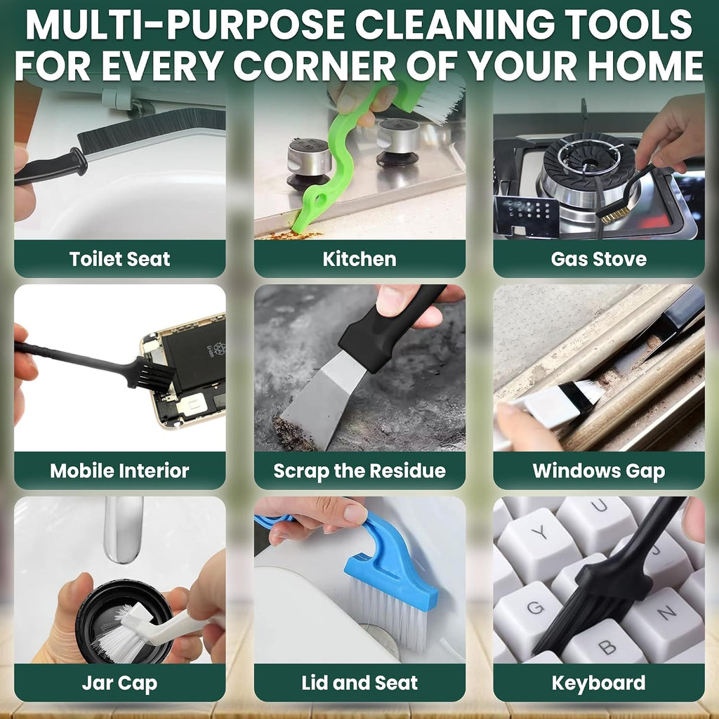 14 Pcs Crevice Cleaning Brush Set – Hard Bristle Cleaning Tools for Grout, Tile Floors, Gaps & Narrow Spaces – Multi-Purpose Grout Scrub Brush for Cleaning Bathroom, Shower, Window Tracks, Kitchen