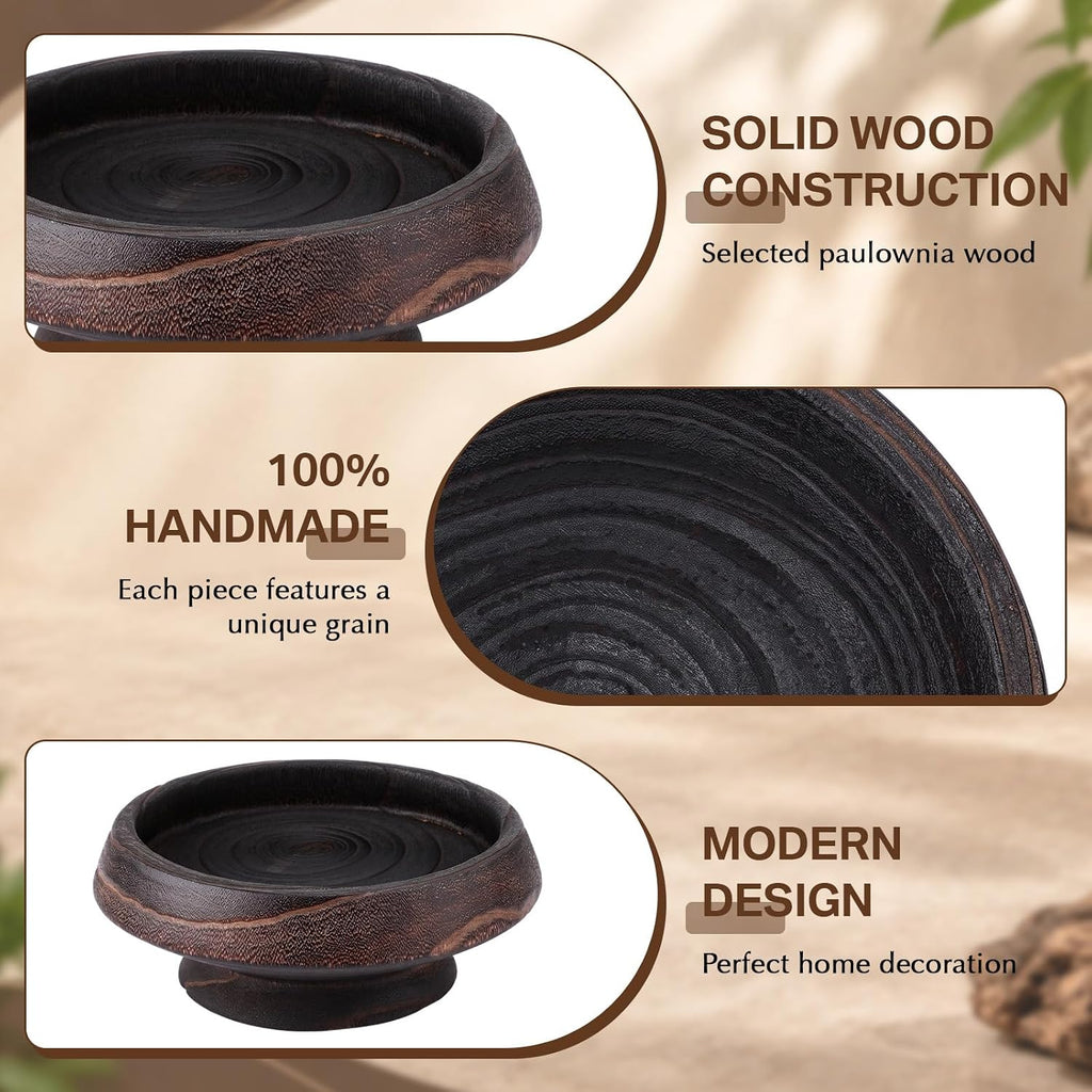Wooden Fruit Bowl with Footed Base for Kitchen Counter