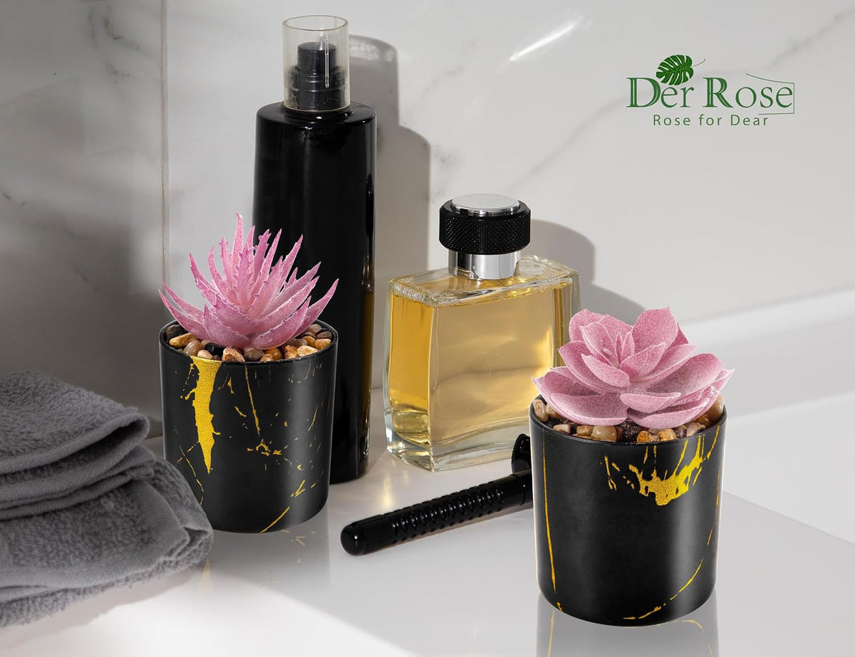 Der Rose 3 Pack Mini Fake Plants in Black Pots for Office Desk Accessorise