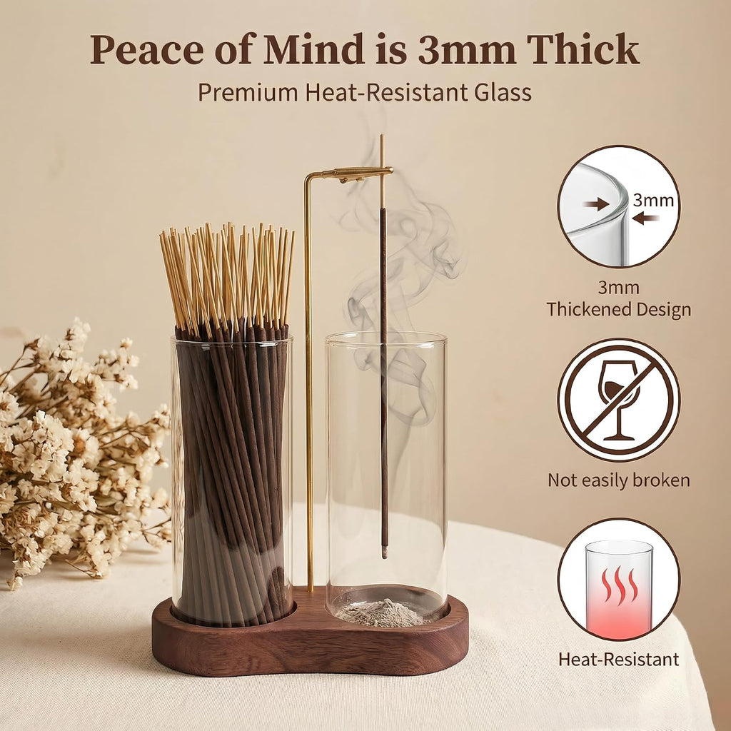 2-in-1 Incense Burner with Ash Catcher, Glass Incense Holder for Sticks