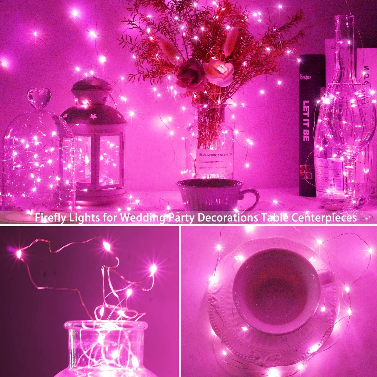 SmilingTown 15 Packs 20 Led Pink Fairy String Lights Battery Operated 6.6ft Silver Wire Firefly Starry Lights Waterproof for Bedroom DIY Table Bottle Wedding Valentine's Day Party Decor