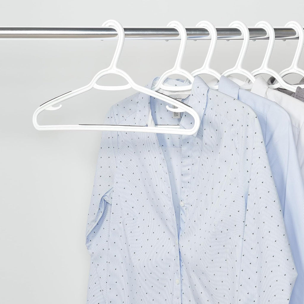 Neatfreak Slim Non Slip Hangers - Space Saving Set of 10 With Lingerie Hooks and Pants/Accessories Bar - Patented W Frame White Plastic Hangers