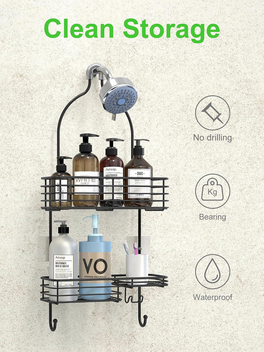SMARTAKE Hanging Shower Head Caddy, Shower Shelf Organizer, Black