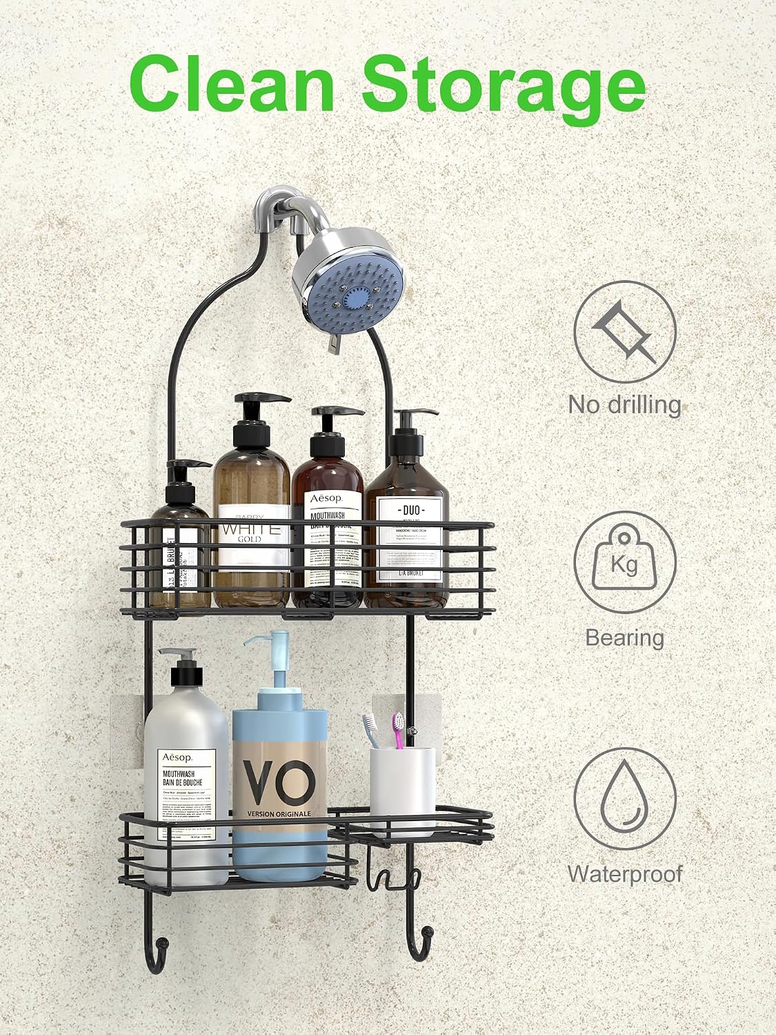 SMARTAKE Hanging Shower Head Caddy, Shower Shelf Organizer, Black
