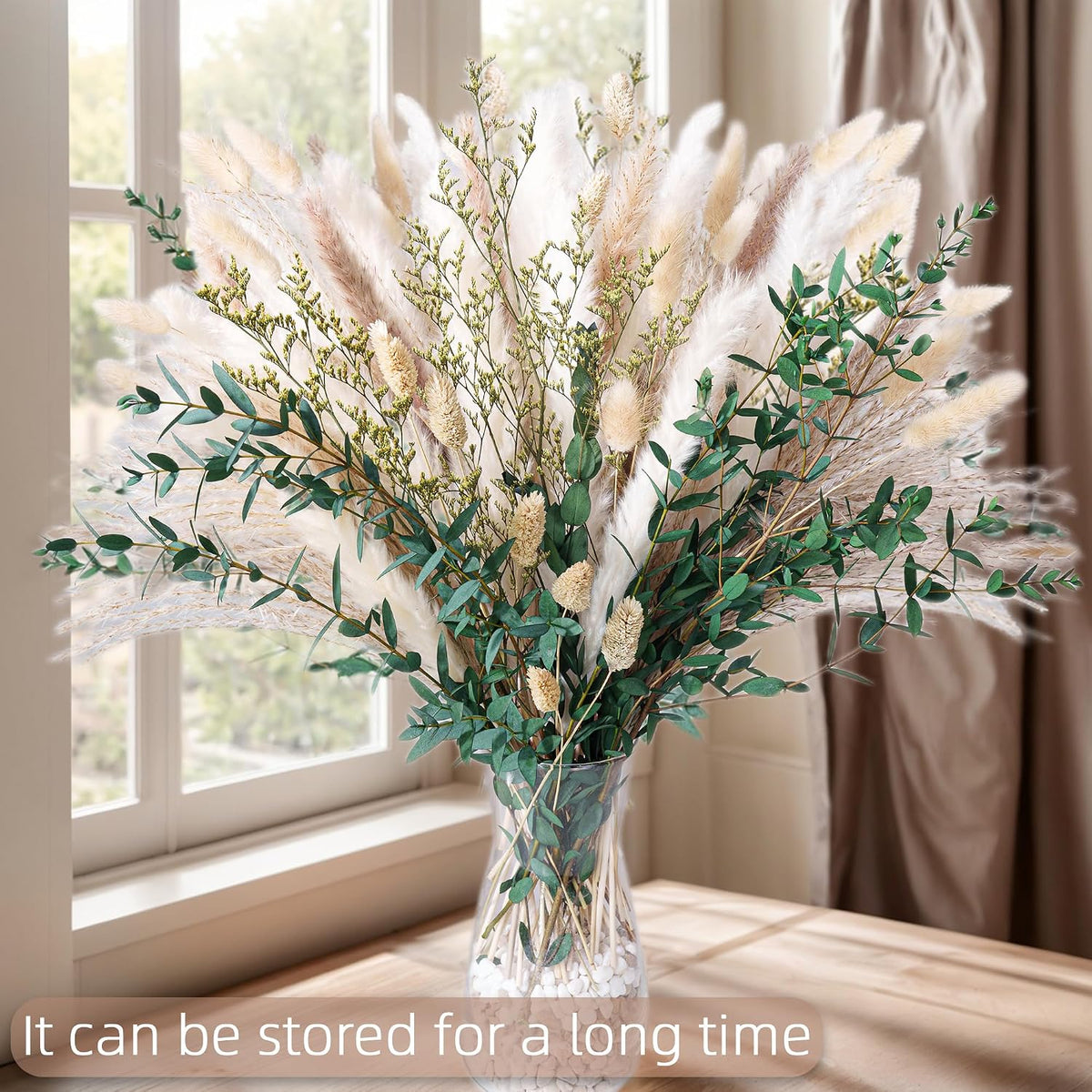 Green Pampas Grass Bouquet – Boho Home & Wedding Floral Arrangements – Dried Pampas Grass Decor for Living Room, Fireplace, and Modern Farmhouse