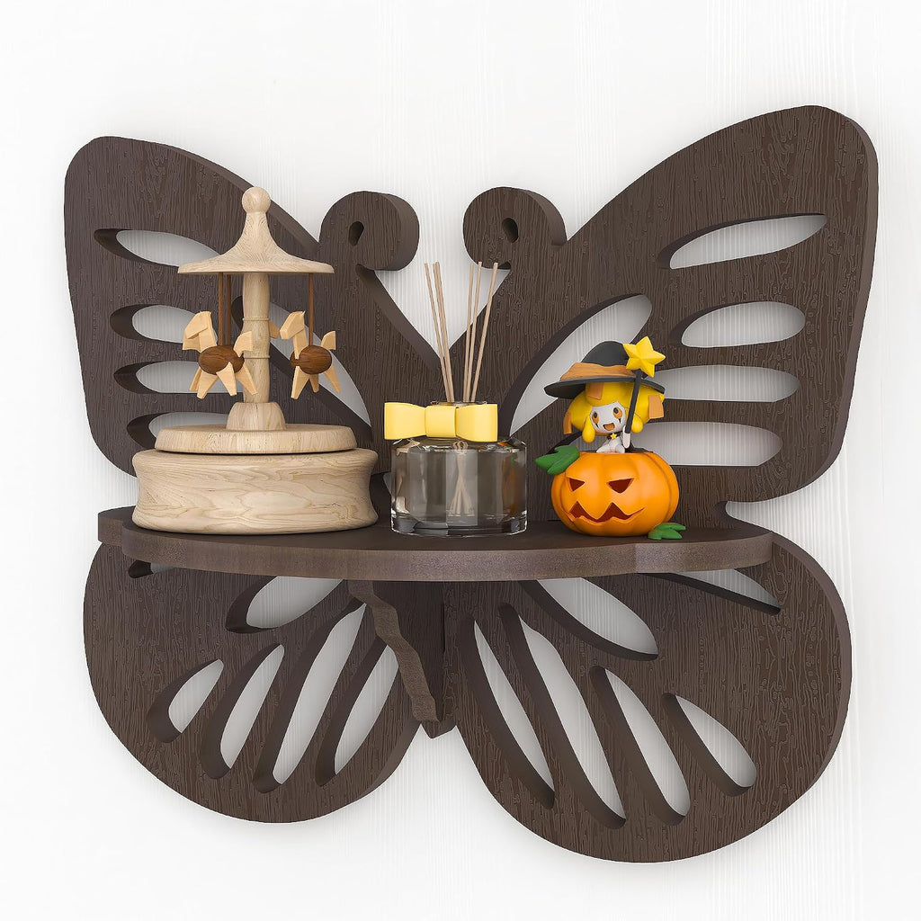 Butterfly Shaped Nursery Wall Deor, Solid Wood Floating Shelves, Small Decorative Shelf Wall Mounted, Cute Display Rack for Kid’s Room, Hanging Wall Shelf for Toys, Plants and Decorations Storage