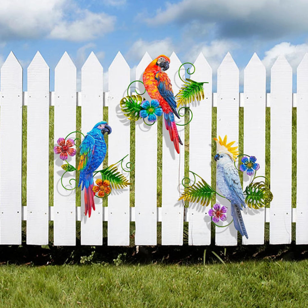Metal Colorful Parrots Wall Art, 12 Inches Parrot Large Hanging Decorations