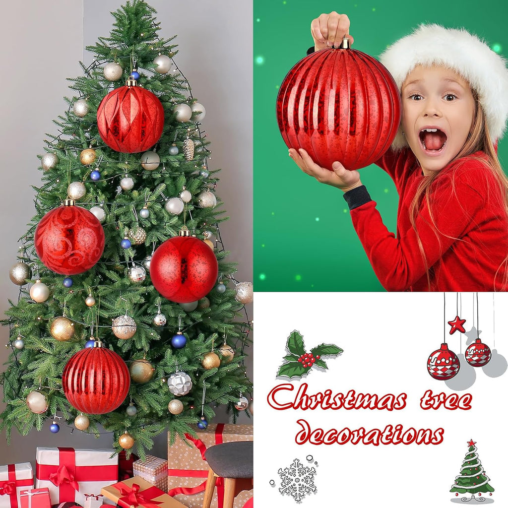 Arrowbash 4 Pcs 6'' Red Mercury Big Christmas Ball Ornaments Set
