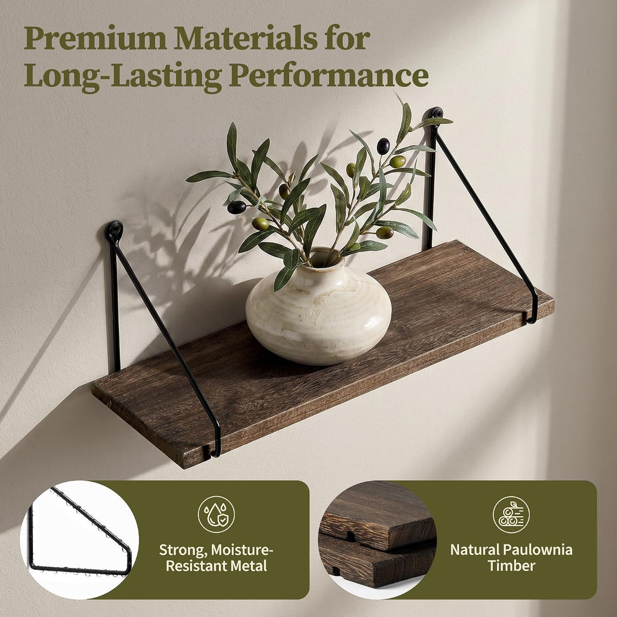 Afuly Dark Brown Floating Shelves for Wall, Rustic Wall Shelf, Solid Wood