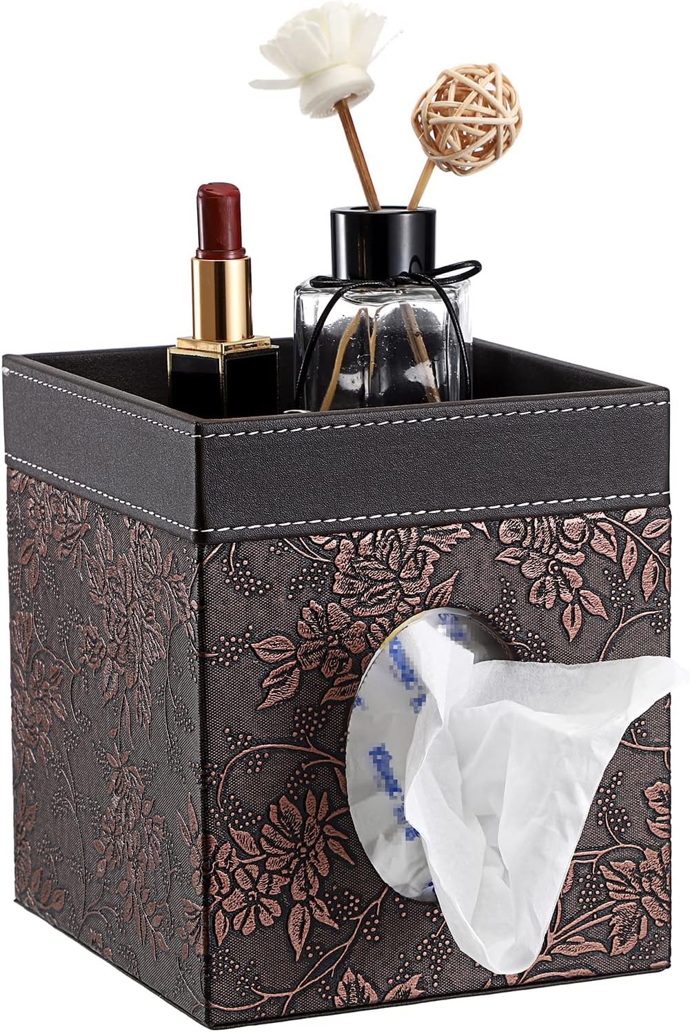 Sumnacon Leather Square Tissue Box Cover Cube Tissue Box Holder with Tray