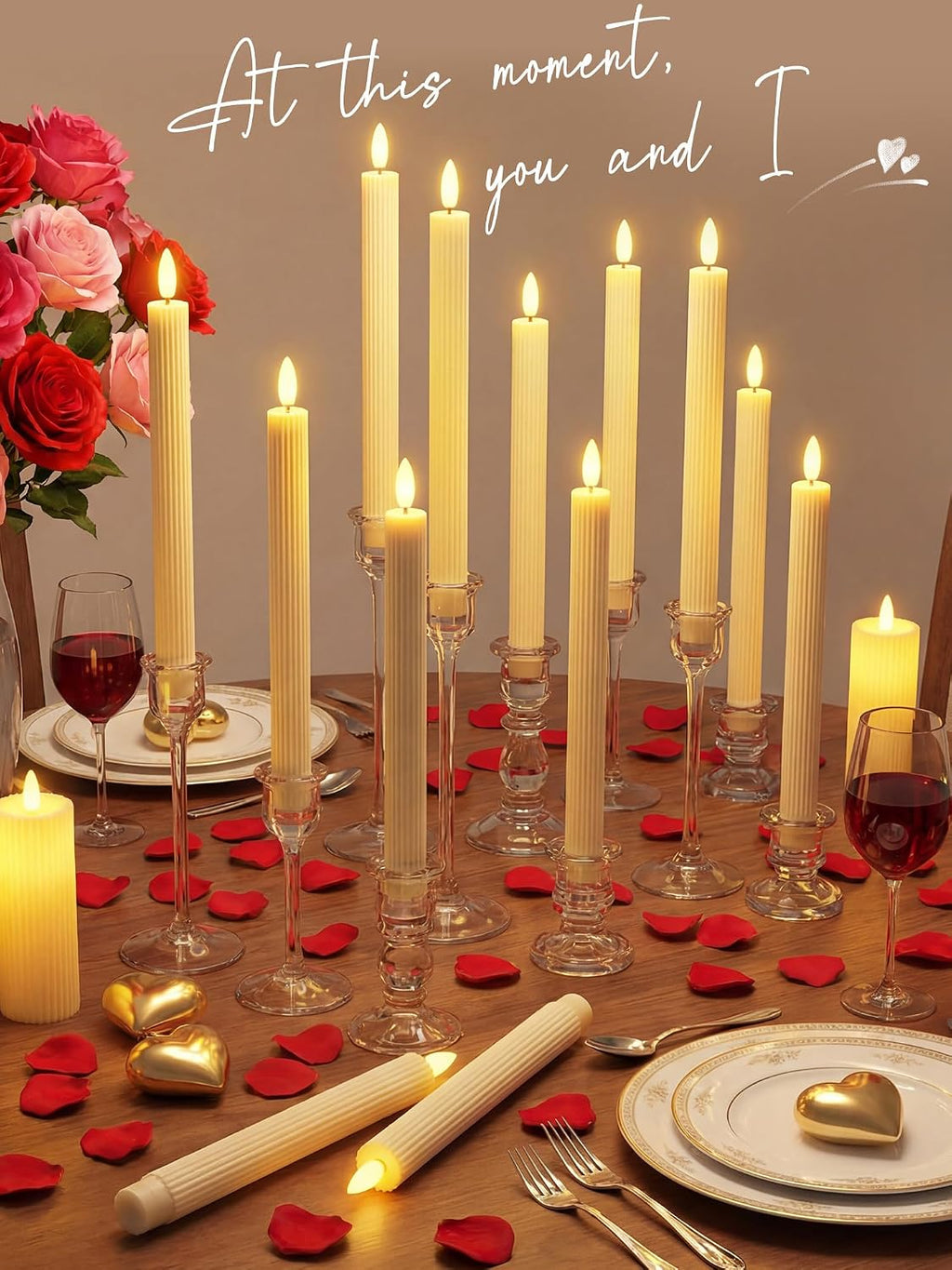 30 Pcs 10 Inch Flameless Taper Candles LED Candles Bulk,Elegant Style,Ivory