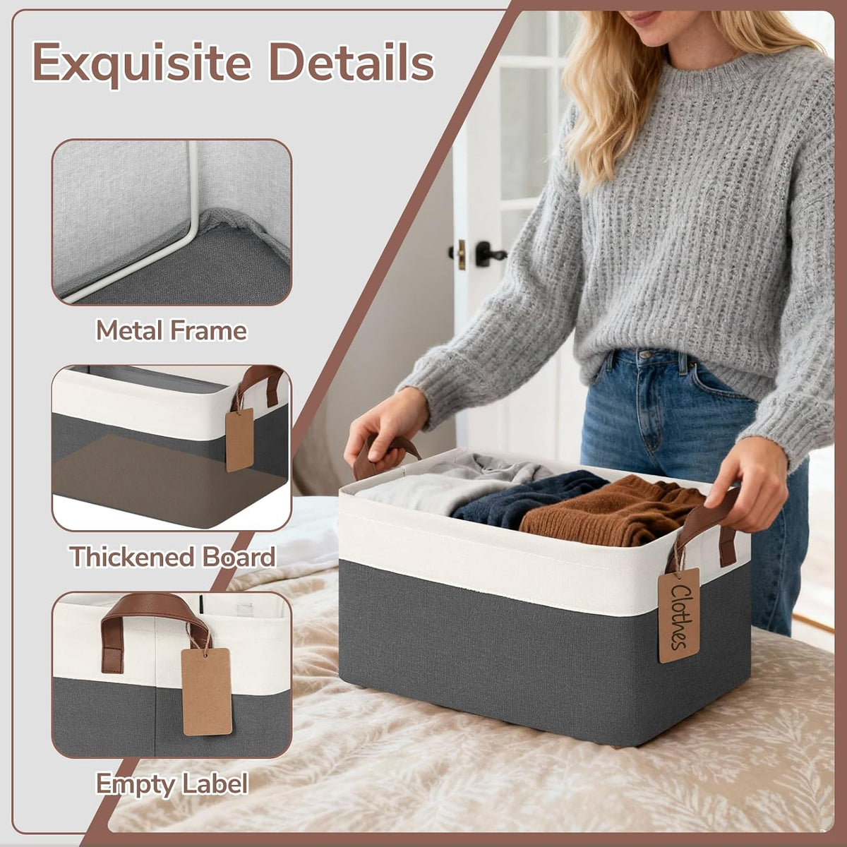 CHICVITA 4 Pack Fabric Storage Bins for Shelves, 20L Gray & White