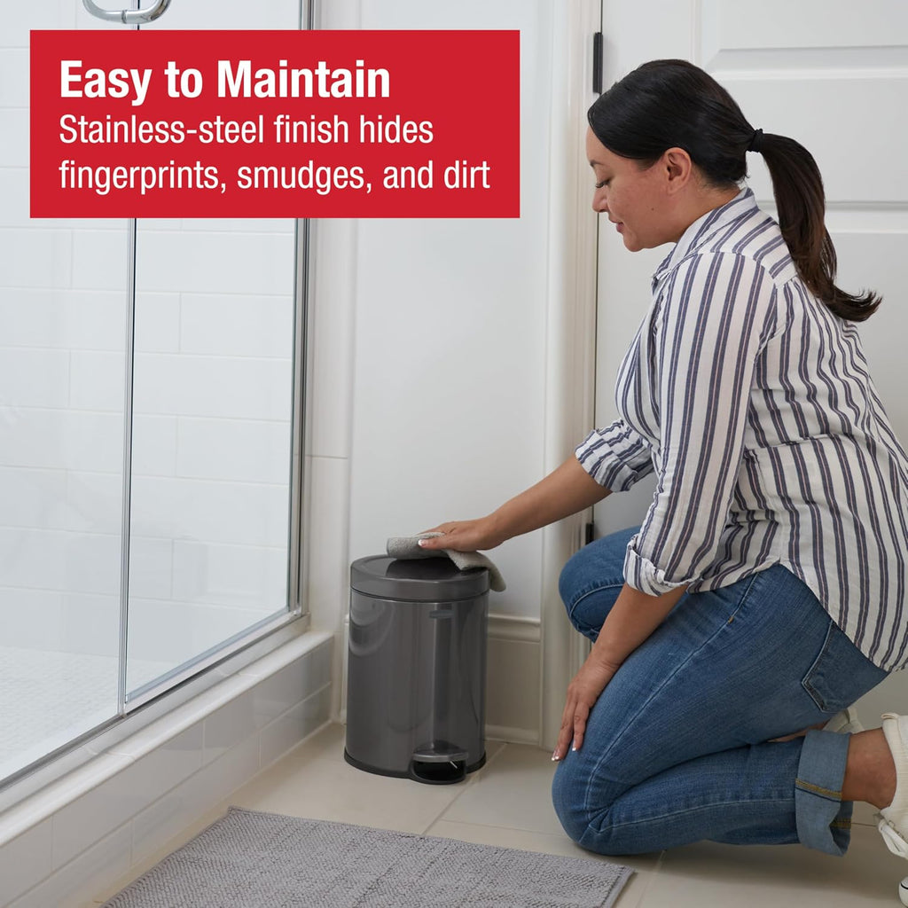 Rubbermaid Stainless Steel Round Step-On Wastebasket with Lid, 1.6-Gallon