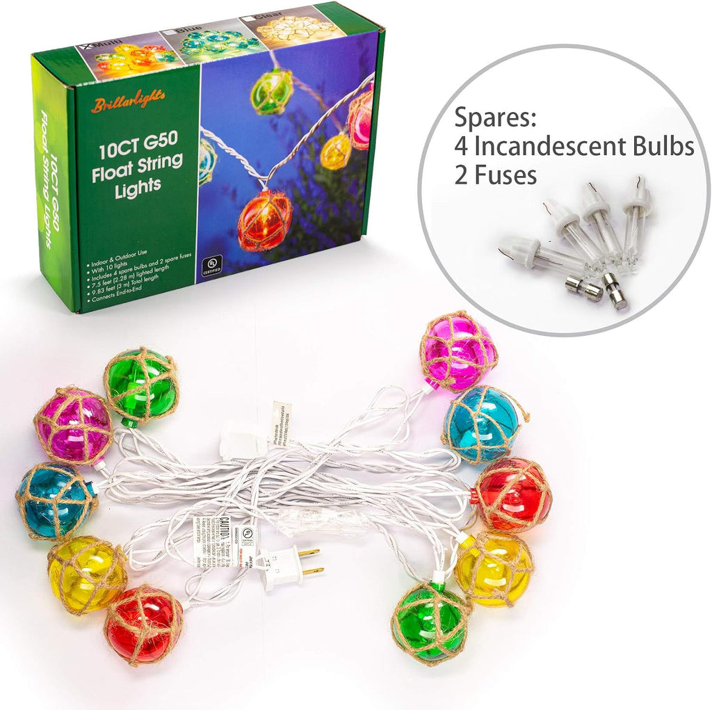 Brillarlights Tiki Lights Nautical Fishing Float Buoy String Lights, 9.8FT 10 Multicolor Mini Lantern Buoy Lights Plug in, UL Listed Connectable for Tiki Bar, Beach, Patio, Deck Decor