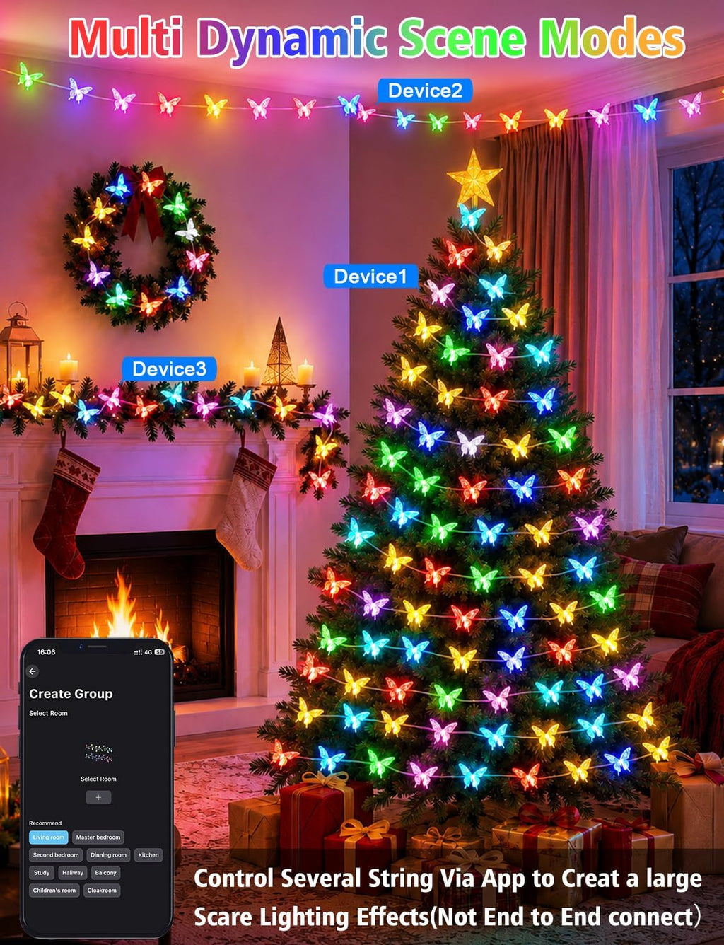 Smart Color Changing Butterfly String Lights APP Control for Bedroom Dorm