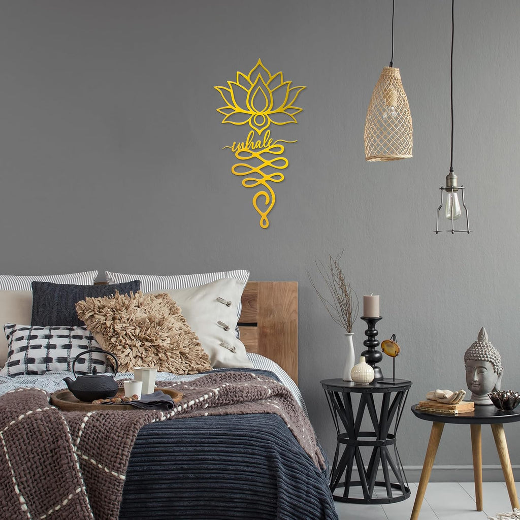 Xedatric 2 Piece Metal Lotus Wall Decor for Yoga Gold