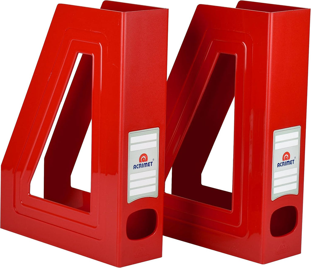 Acrimet Magazine File Holder, Vertical Desk Organizer, Red, 2 Pack