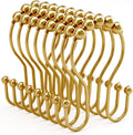 Bathway Shower Curtain Hooks, Shower Curtain Rings Rust Proof Double Hook Shower Curtain Hooks, 12 Pcs Bright Gold Shower Hooks for Shower Curtain, Shower Rings for Curtain, Metal Shower Rod Hooks