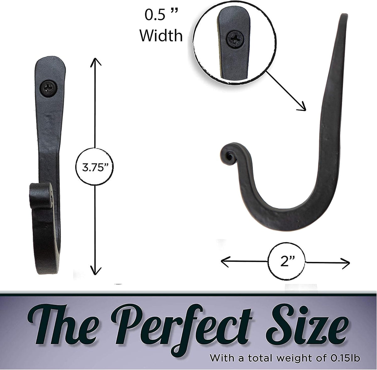 Decorative Wrought Iron Wall Hooks, Heavy Duty, Set of 3