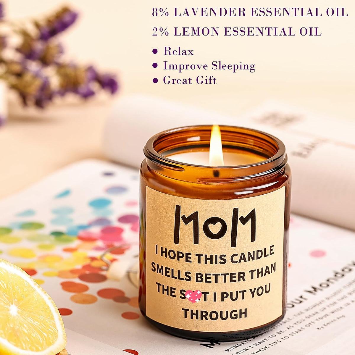 Best Birthday Christmas Gifts for Mom from Daughter and Son, Funny Mom Birthday Gifts, Mom Christmas Gifts, Lavender Soy Scented Candles for Home Scented Black