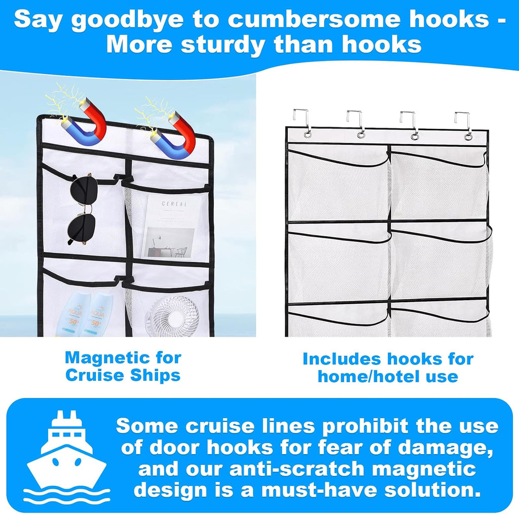 CTTZCKJ Over The Door Organizer For Cruise Ships|Magnetic Door Organizers with 14-Pocket for Cruise Ship|61"x11"|Cruise Over the Door Organizer,Magnetic Shoe Rack for Cruise,Behind-Door Storage