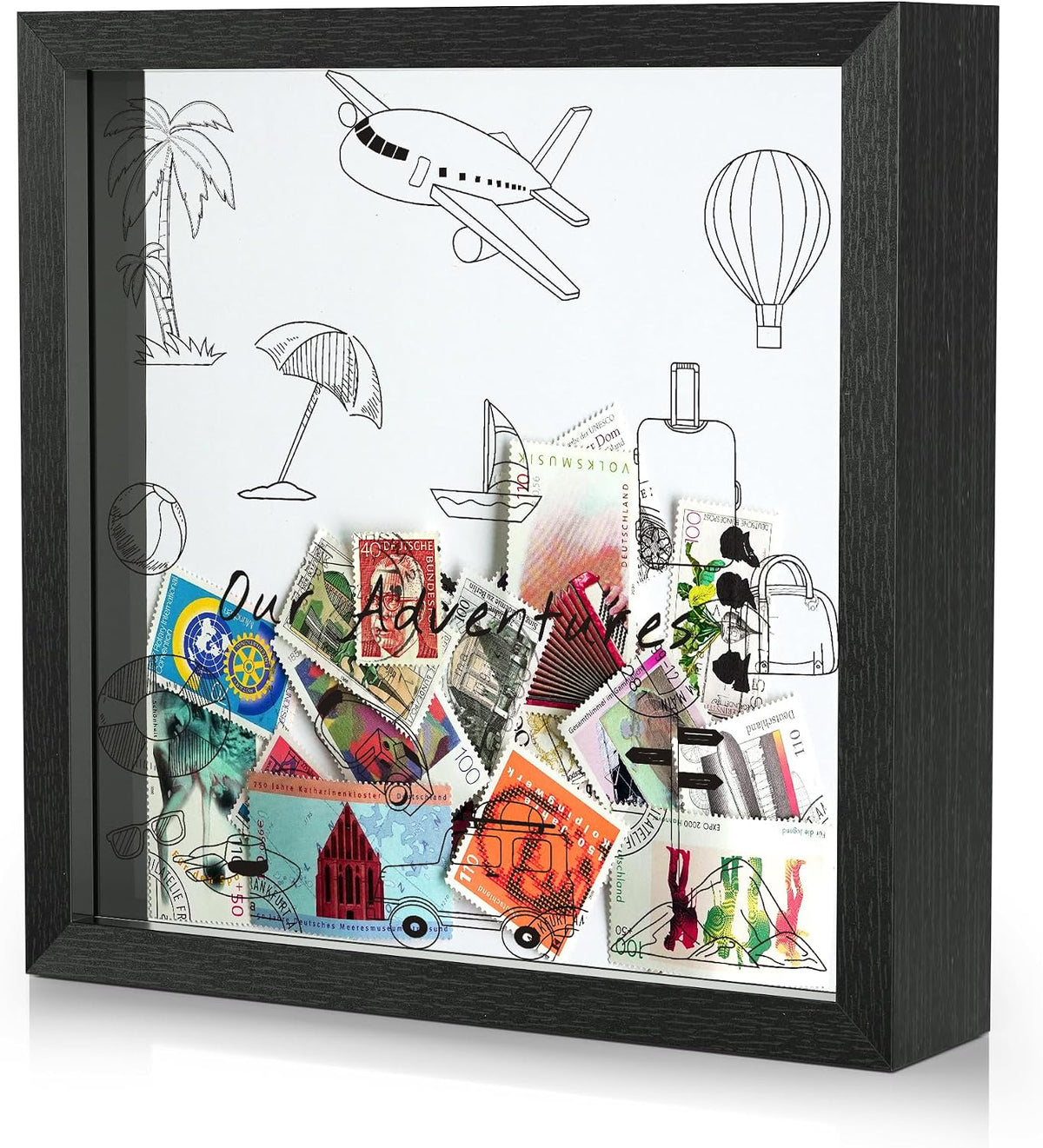Jackma Travel Tickets Collection Shadow Box Frame, Funny Display Box for Collecting Tickets of Sporting Travelling Events – Piggy Bank Frame Memory Box with Slot on Top, Black 8x8”