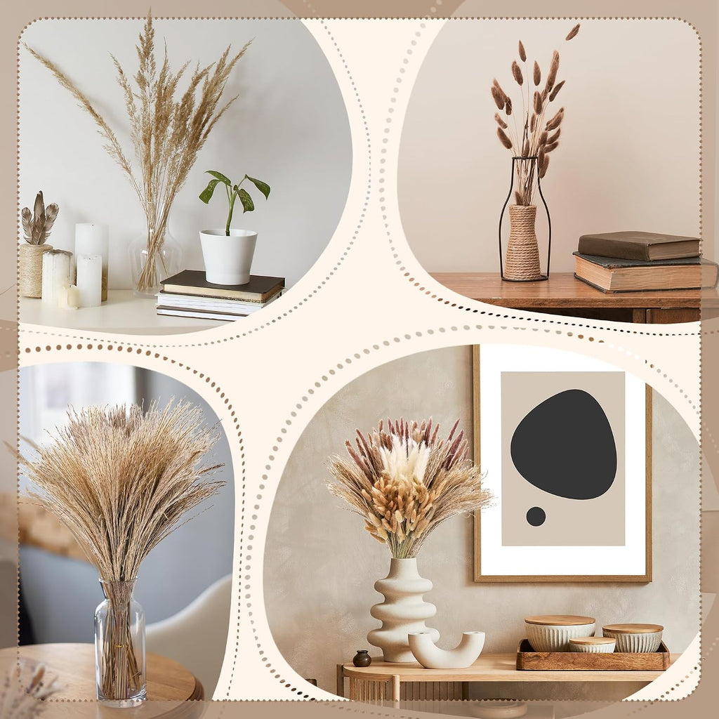 300 PCS Dried Pampas Grass Bouquet, Natural Pampas Grass Decor