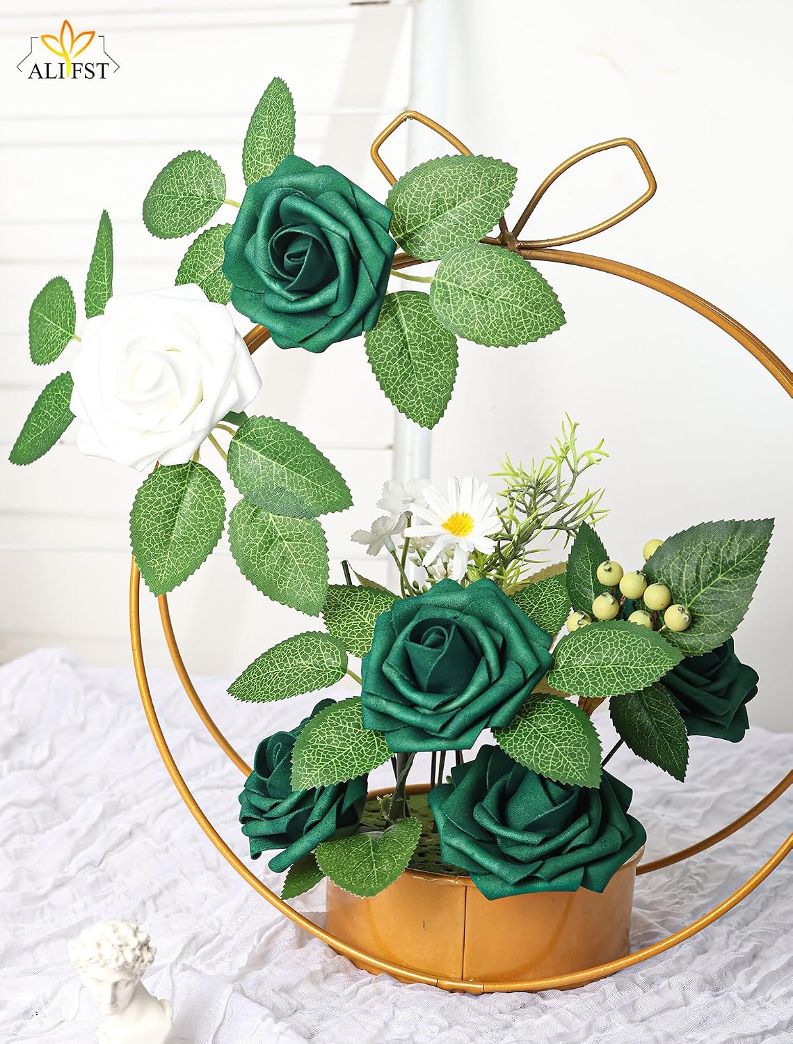 25pcs Artificial Flowers，Real Touch Artificial Foam Roses Decoration DIY for Wedding Bridesmaid Bridal Bouquet Centerpieces Party (25, Army Green)