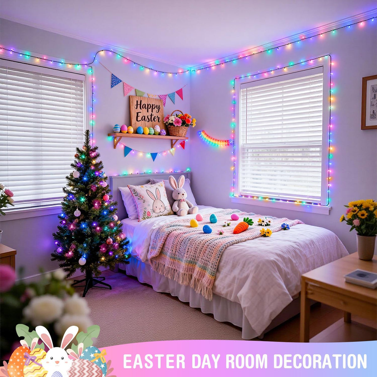 JMEXSUSS 250 LED Pastel Easter Lights, 91.5ft Christmas Lights Plug in