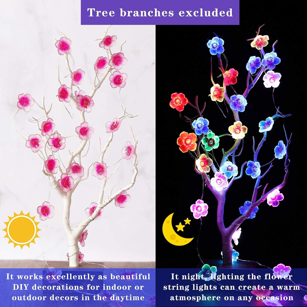Mudder 2 Pack 16 Colors 13 FT Cherry Blossom Decor Flower String Lights
