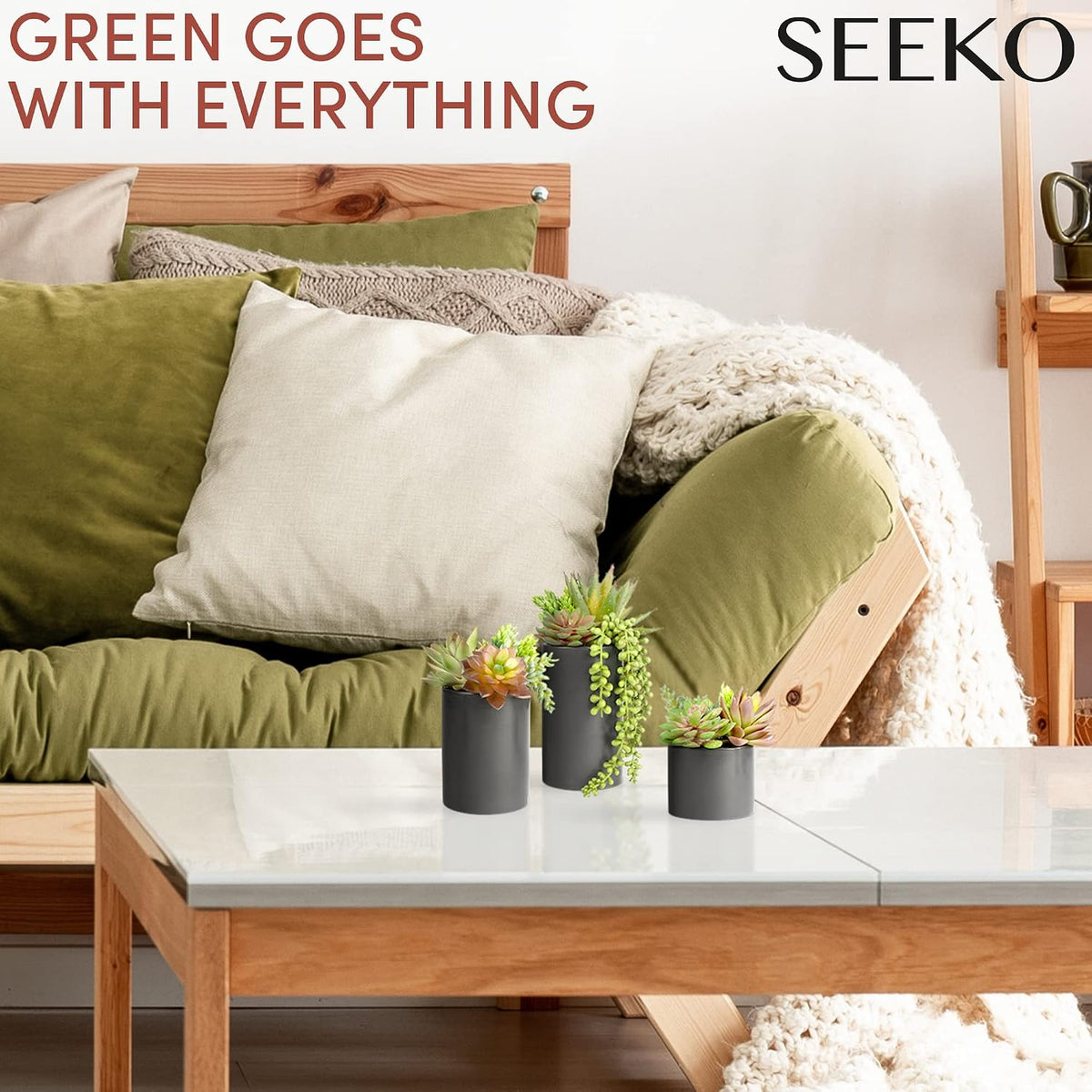 SEEKO Succulents Plants Artificial in Ceramic Pots – Faux Office Plants