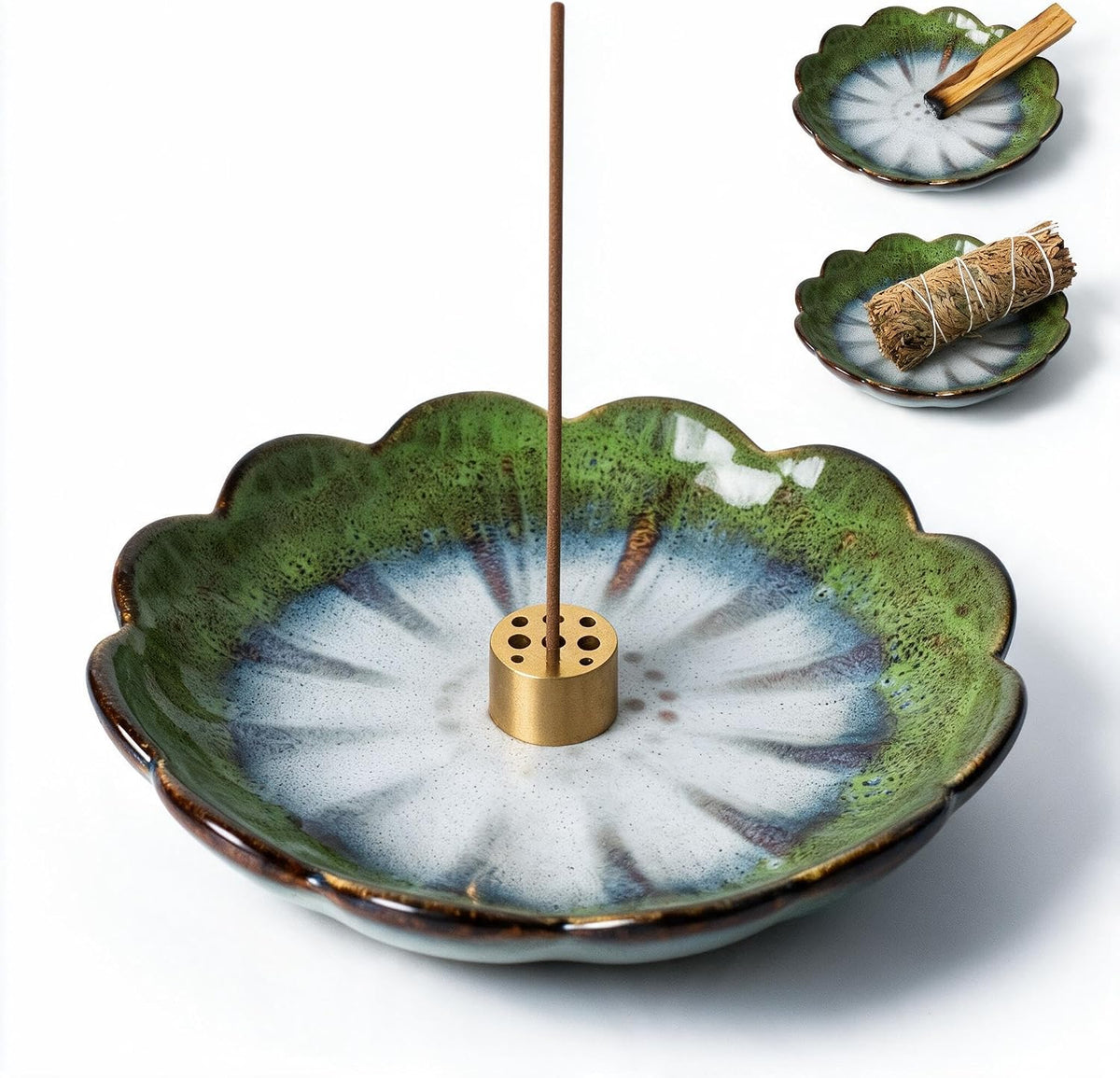 Pinehaven Green Lotus Incense Holder, Handcrafted Ceramic Japanese Zen Tray