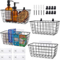 Wire Hanging Wall Basket, 4 Black Metal Baskets, Adhesive Cabinet Organizer