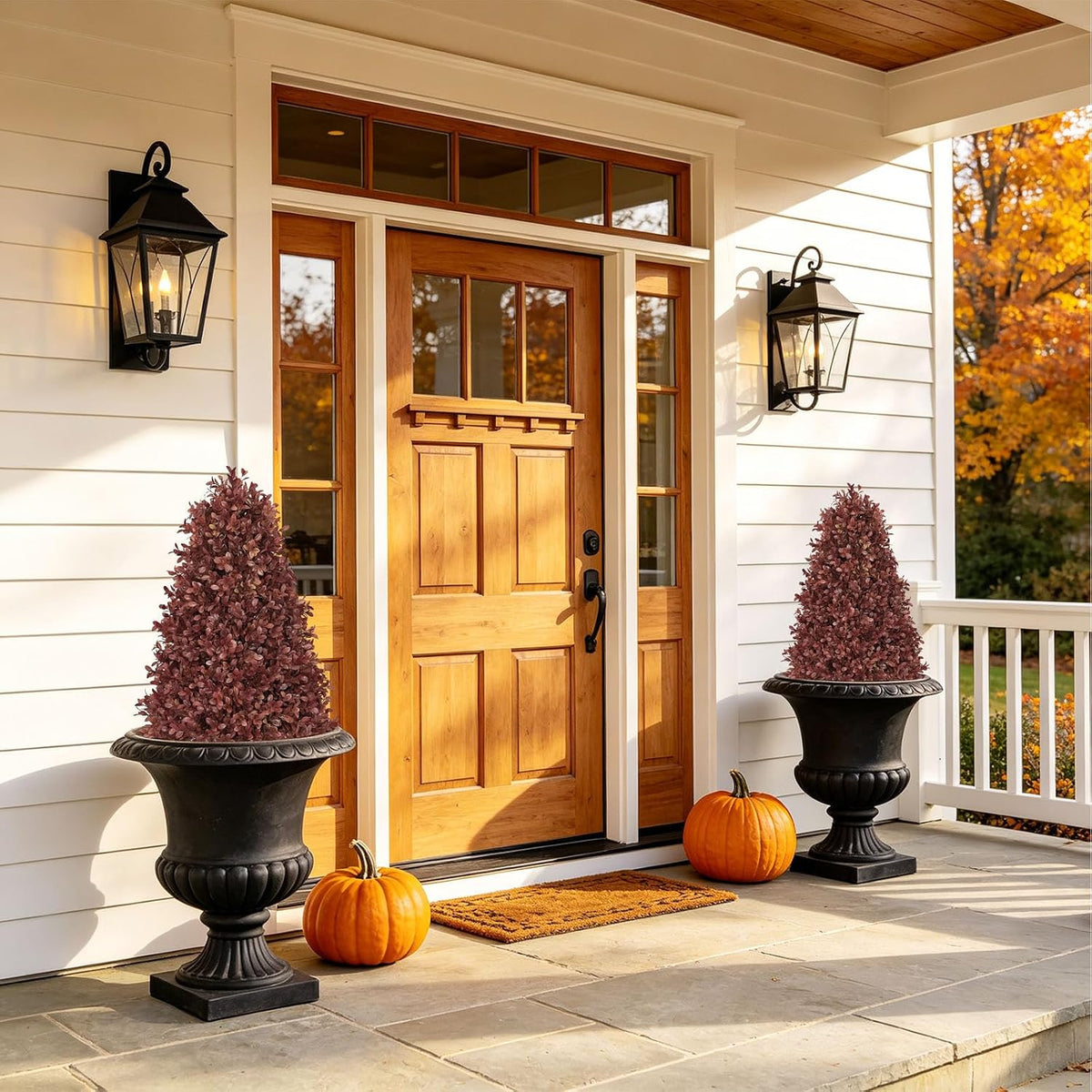 30" Artificial Boxwood Plants Outdoor, Fall Topiary Trees Set of 2
