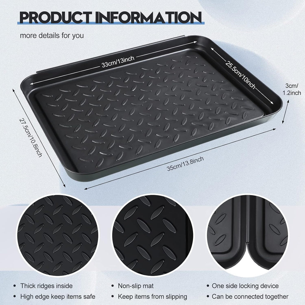 Rozer 4 Pcs Small Boot Tray for Entryway, Black Waterproof Shoe Tray Mat