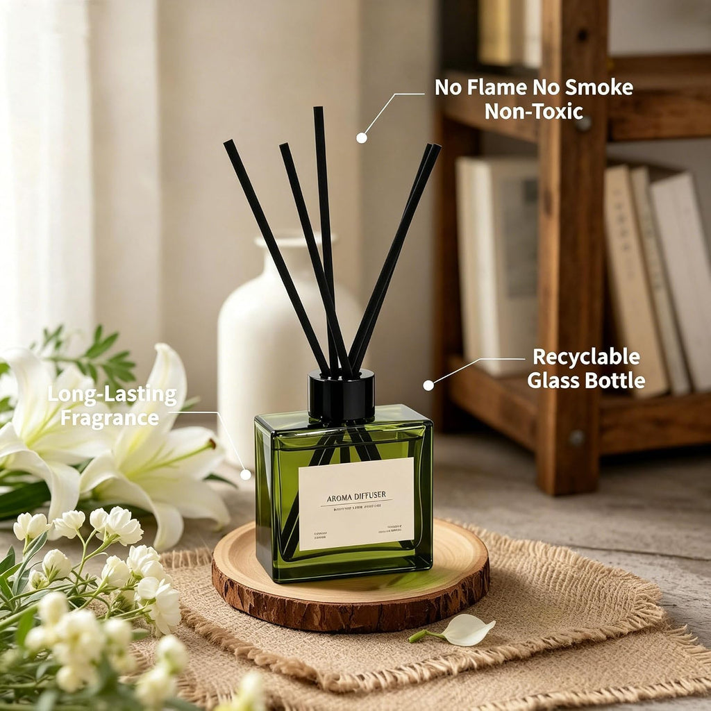 Reed Diffuser Set Jasmine Lily, 120ml Scented Oil with 10 Reed Sticks, Home Fragrance Air Freshener for Living Room Bedroom Bathroom Office