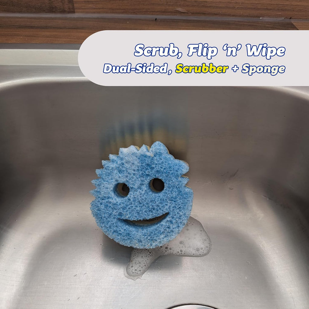 Scrub Daddy Scrub Mommy Cleaning Sponges - Dual Sided Non Scratch Sponge Scourers, Smiley Kitchen Sponges for Dishwashing & Bathroom, FlexTexture Dish Scrubber Sponge, Blue Twin Pack