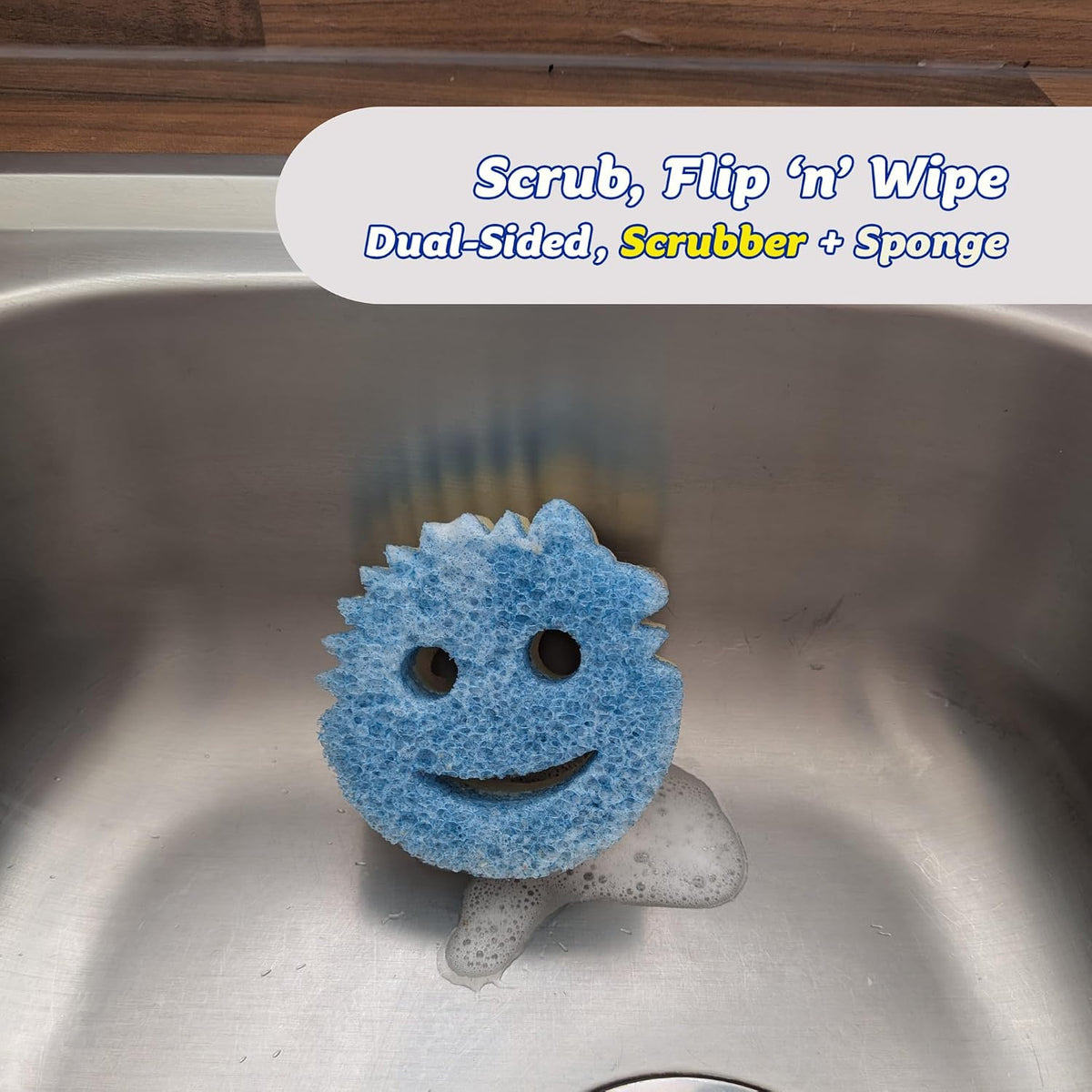 Scrub Daddy Scrub Mommy Cleaning Sponges - Dual Sided Non Scratch Sponge Scourers, Smiley Kitchen Sponges for Dishwashing & Bathroom, FlexTexture Dish Scrubber Sponge, Blue Twin Pack