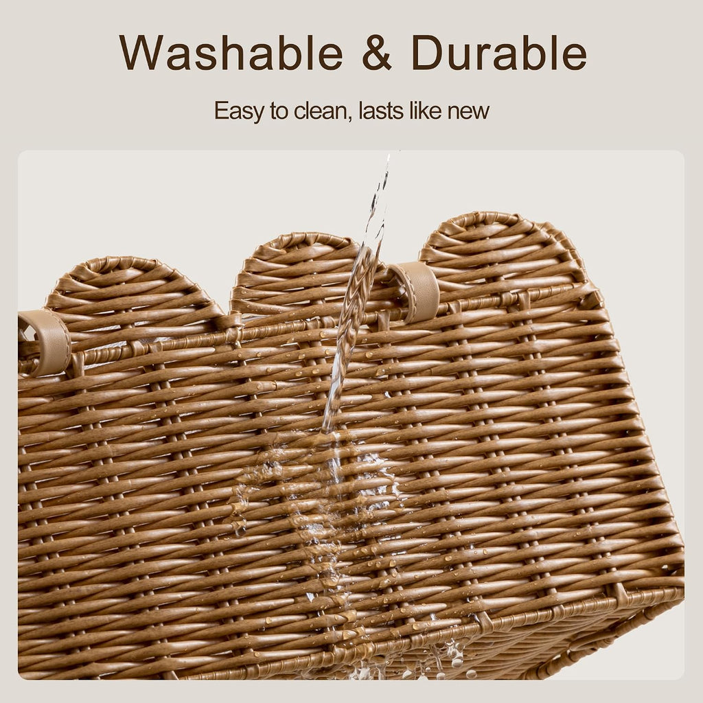 HBlife Baby Diaper Caddy Organizer, Portable Scalloped Plastic Wicker Woven Basket with Divider, Nursery Diaper Station, Baby Shower Gifts Basket, Car Organizer, Washable Waterproof
