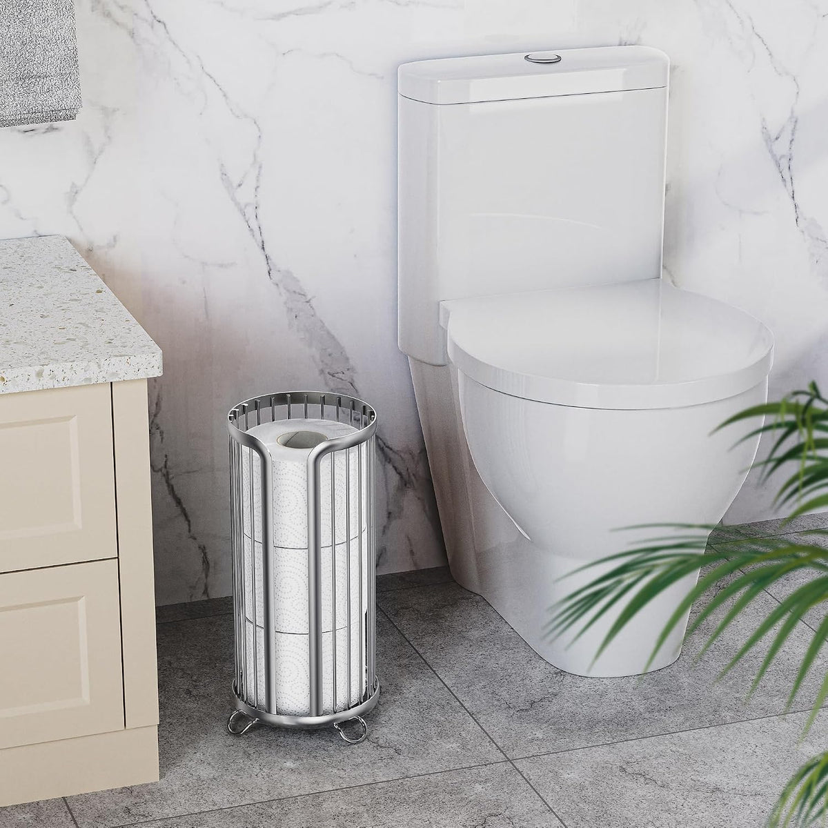 Toilet Paper Holder Stand, Freestanding Toilet Paper Storage,Silver