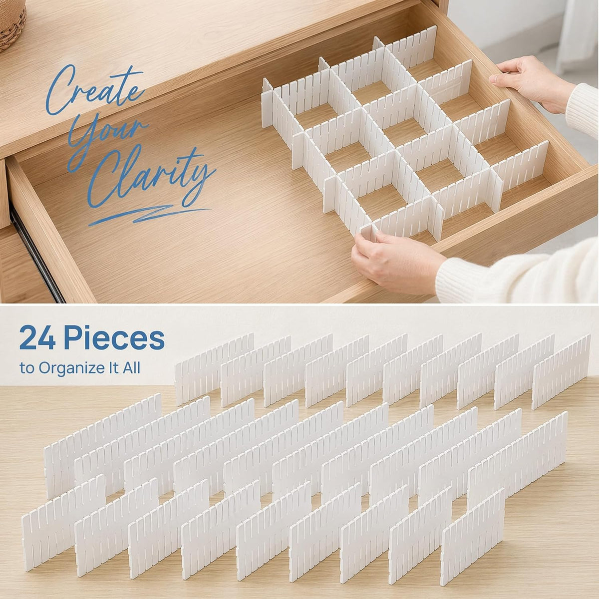 Adjustable Drawer Dividers, DIY Cut-to-Fit Organizers - Pink, 24 Pack