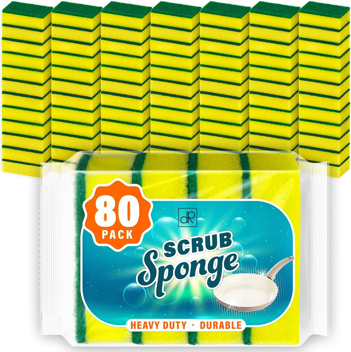 DecorRack 80 Kitchen Scrub Sponges, Heavy Duty Bulk Pack, Yellow