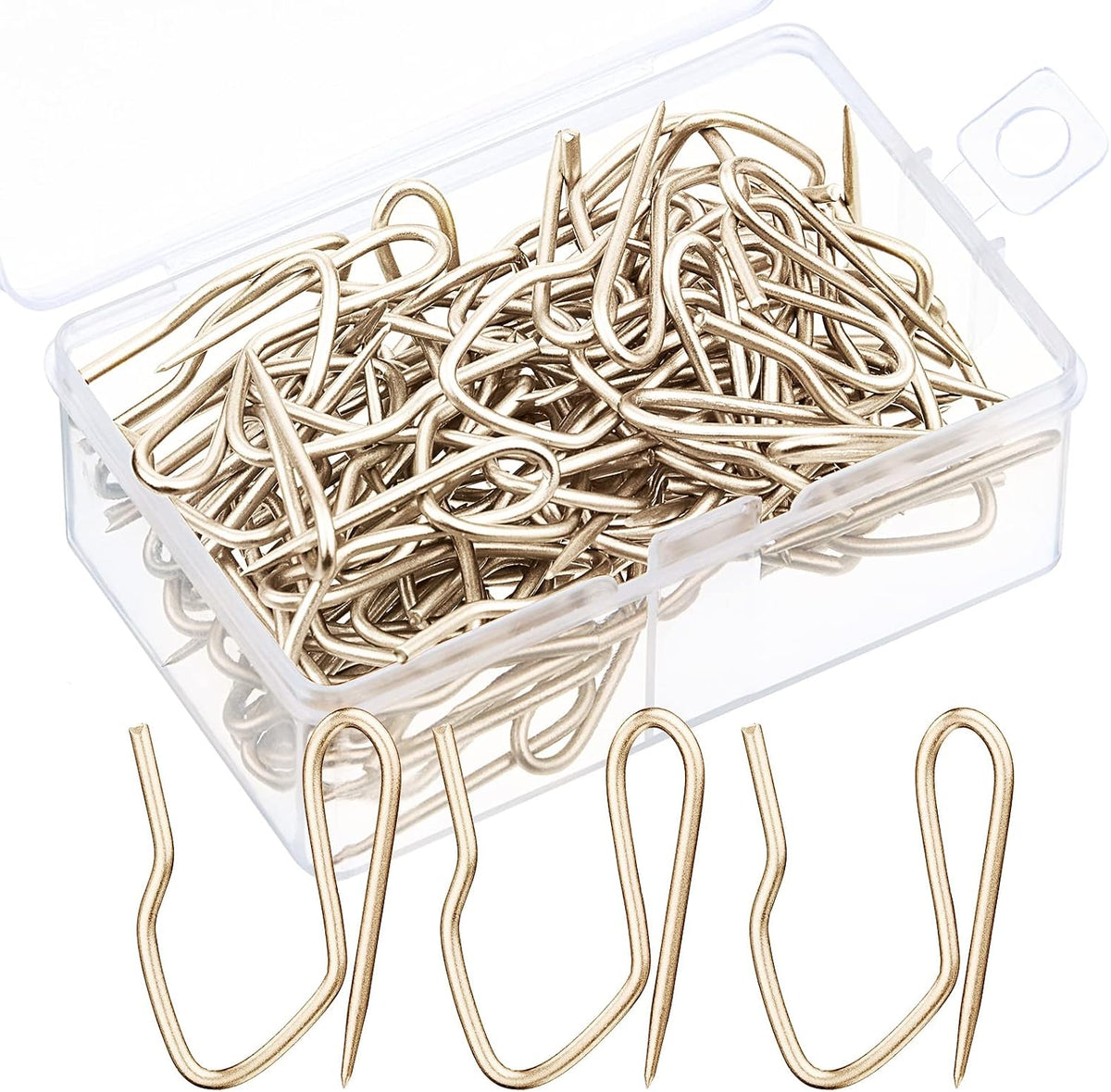 Outus 58 Pack Metal Curtain Hooks Pin On Drapery Hooks 1.2 x 1 Inch for Window,Door,Shower Curtain (Champagne Gold)