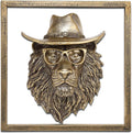 JJALIGHTS Exquisite Resin Animal Head Wall Sculpture (Gift Metal Frame) - Imitation Copper Vintage Decor for Living Room, Bedroom & Office | Decorative Wall Hanging Art (Lion)