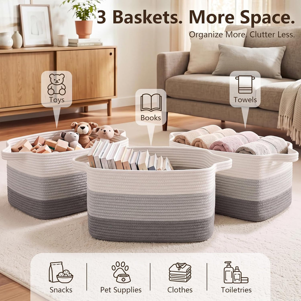 OIASKET Storage Basket for Organizing 3 Pack, Woven Baskets for Storage