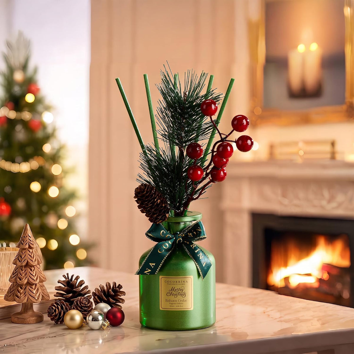 COCORRÍNA Christmas Reed Diffuser Set, Balsam & Cedar, 4.06 fl oz