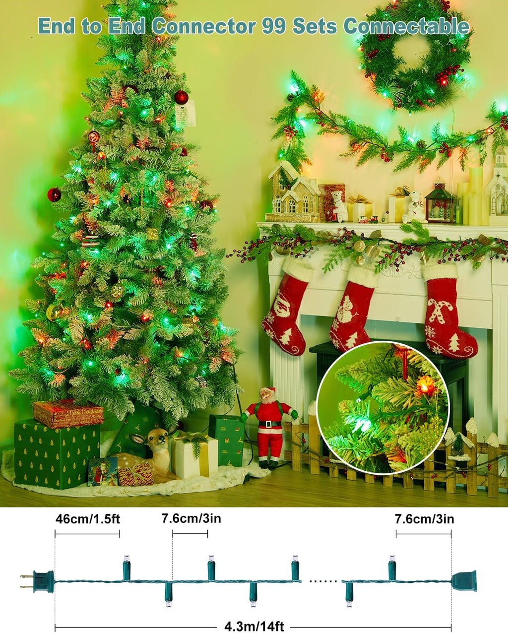 LED Christmas Mini String Lights, 14 Feet 50LEDs F5 Red Green Mini Lights, Connectable Christmas Tree Lights for Wreath Garland Holiday Party Wedding Outdoor Indoor Christmas Decoration, Green Wire