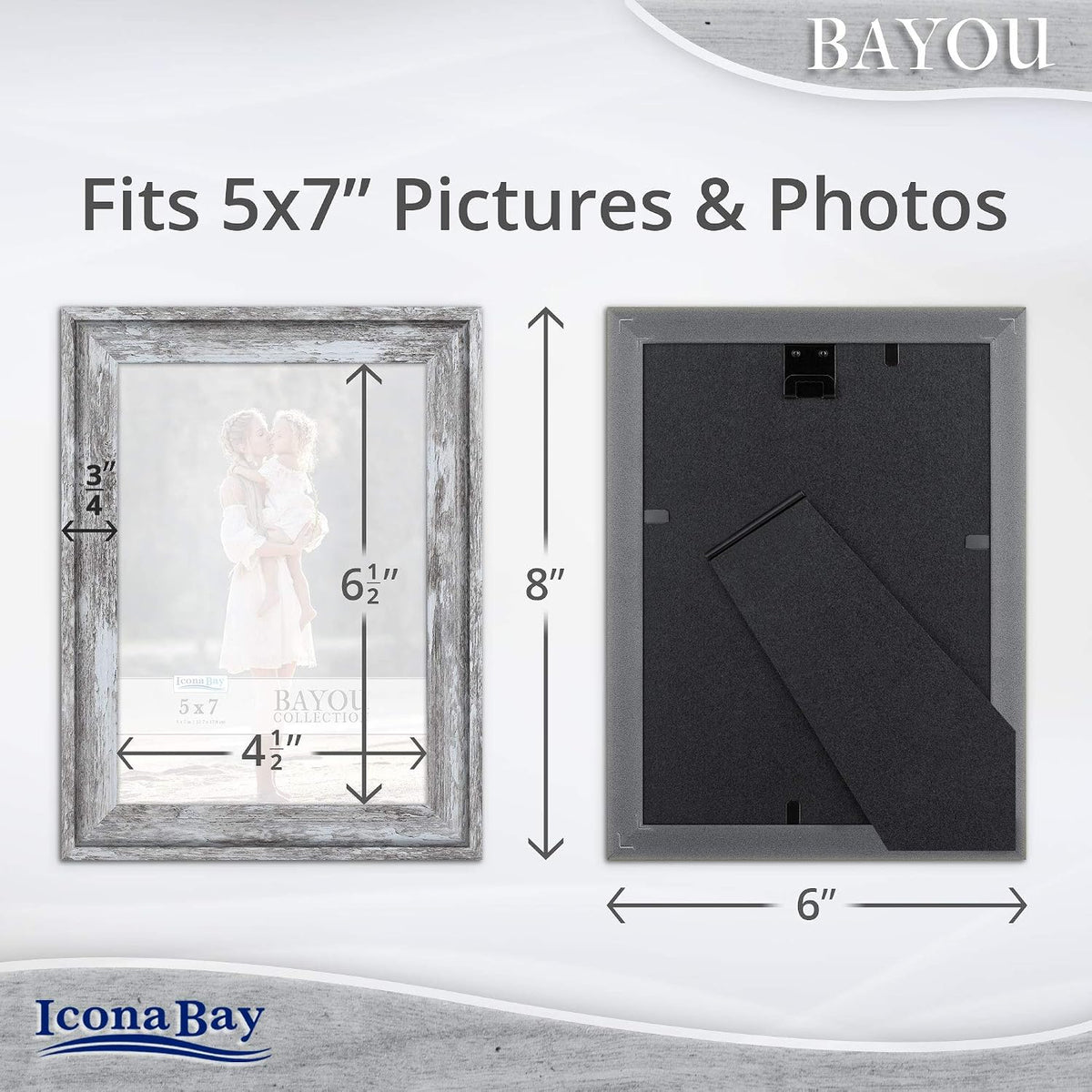 5x7 Azure Gray Picture Frames, Cape Cod Style, Table Top, Wall Mount, Bayou